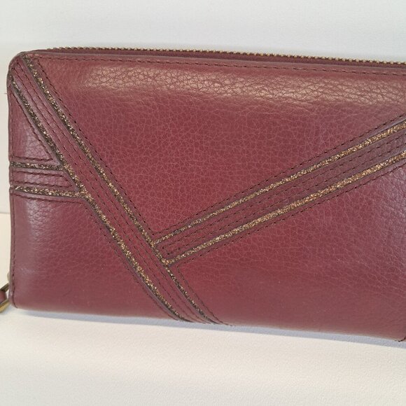 Fossil Zip Around Burgundy Marron Leather Wallet - Picture 4 of 12